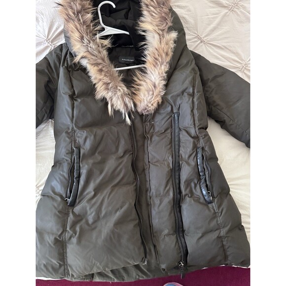 Mackage Down Puffer Natural Fur Collar Women's SM/Med 3/4 Length Army Olive - Picture 1 of 12